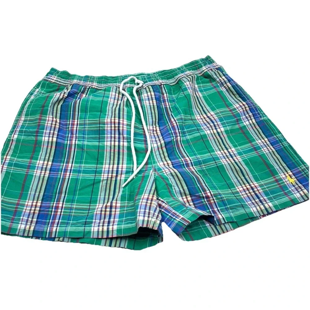 Vintage‎ Polo Ralph Lauren Swim Trunks Men Large Green Bored Shorts 90s Tartan
